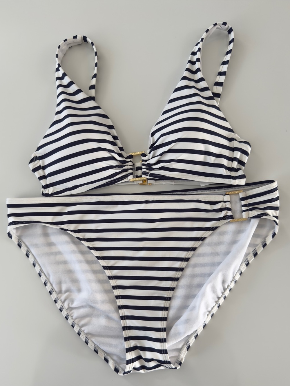 Lauren Ralph Lauren Women's Striped VNeck Bikini Top Ring Hipster Bikini Bottoms